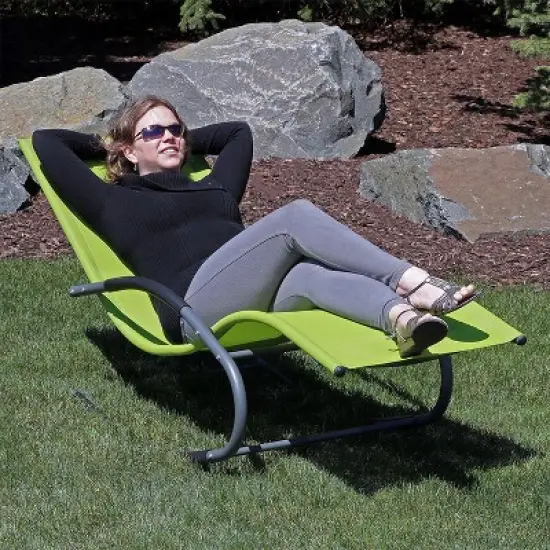 Sunnydaze Outdoor Patio and Lawn Wave Rocking Lounge Chair with Pillow, Green image {4}