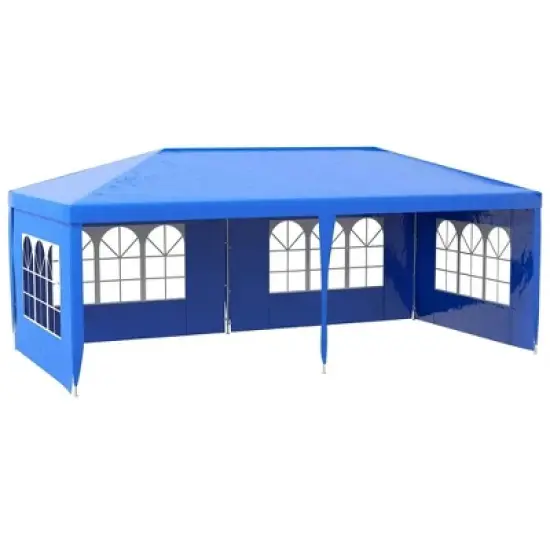 Resenkos Canopy, Outdoor Canopy Tent,9.6' x 19' Large Party Tent with 4 Removable Window Sidewalls for Weddings, Picnics, Blue image {9}