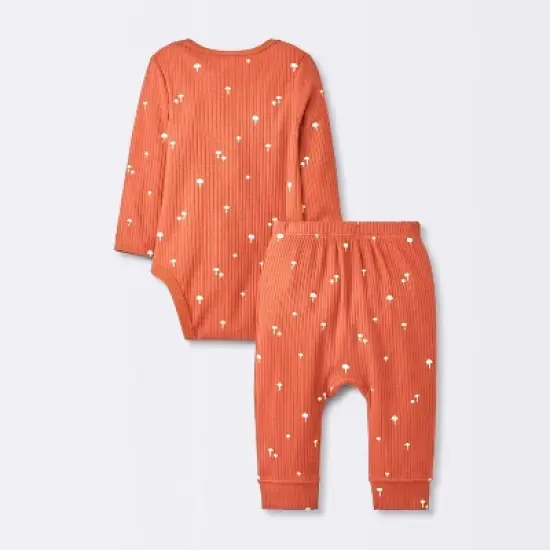 Baby 2pc Neutral Mushroom Wide Ribbed Top & Bottom Set - Cloud Island&trade; Rust image {1}