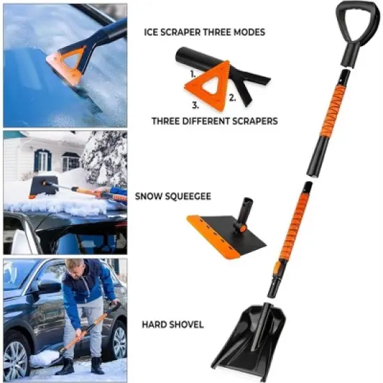 Zone Tech Extendable Snow Squeegee, Ice Scraper and Shovel 42" 5-1 Rotating Snow Squeegee Head, Extendable Ice Scraper, Shovel with Ergonomic Handle image {1}