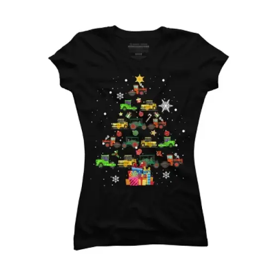 Junior's Design By Humans Christmas Tractor Tree Gift Farmer Shirts Funny Tractor Xmas By VitMon T-Shirt image {3}