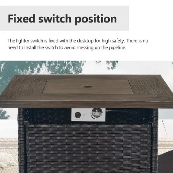 POCASSY 7-Piece Outdoor Furniture Set with Propane Fire Pit Table, Outdoor Living Set with All-Weather Brown Wicker Sectional Sofa and Swivel Chair image {4}