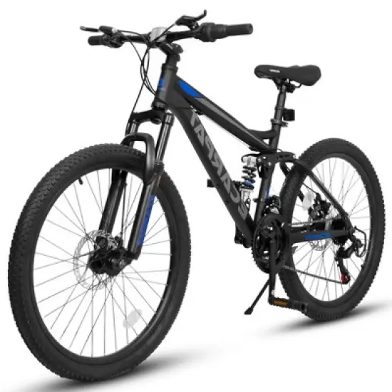 Mountain Bike 24 Inch, 21-Speed Full Suspension Trail Bicycles, High Carbon Steel Frame Disc Brakes Grip Shifter Front Fork Rear Shock Absorber image {7}
