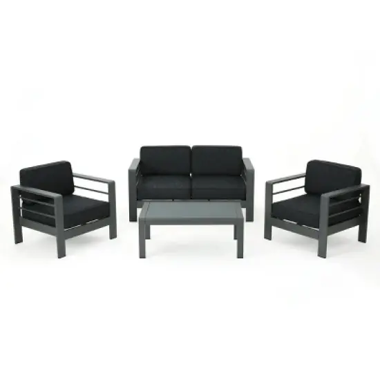 4-Piece Outdoor Aluminum Conversation Set with Glass Top Table,Loveseat & 2 Armchairs, Patio Furniture for Balcony,Deck,or Garden-Maison Boucle image {1}