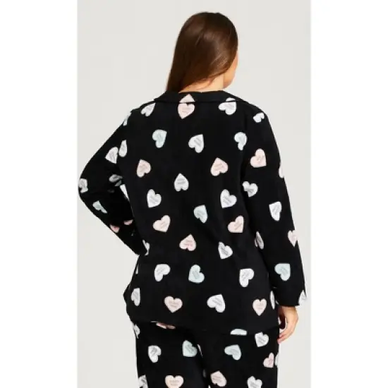 Women's Plus Size Button Up Fleece Top - black | AVENUE image {1}