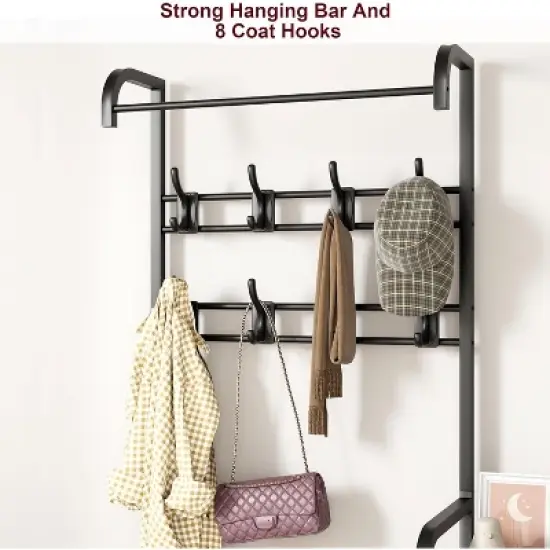 68.8" Hall Tree with Bench, 5-In-1 Entryway Organizer, Rustic Brown MDF & Metal image {7}