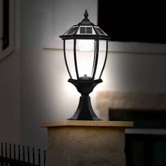 Techko Maid Solar Vintage Outdoor Pillar and Fence Post Light with Remote Black image {8}