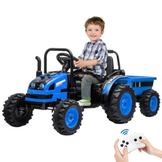12V Kids Ride-On Tractor with Trailer, Remote Control, Music, Rear Wheels Suspension-Battery Powered Electric Vehicle Toy image {6}
