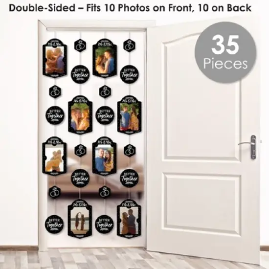 Big Dot of Happiness Mr. and Mrs. - Black and White Wedding or Bridal Shower Vertical Photo Garland 35 Pieces image {1}