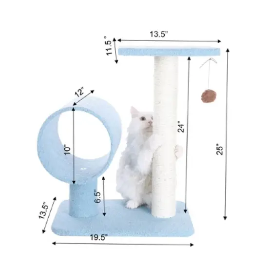 Armarkat Sky Blue 25" Real Wood Cat Tree With Scratcher And Tunnel for Privacy And Hiding, B2501 image {7}