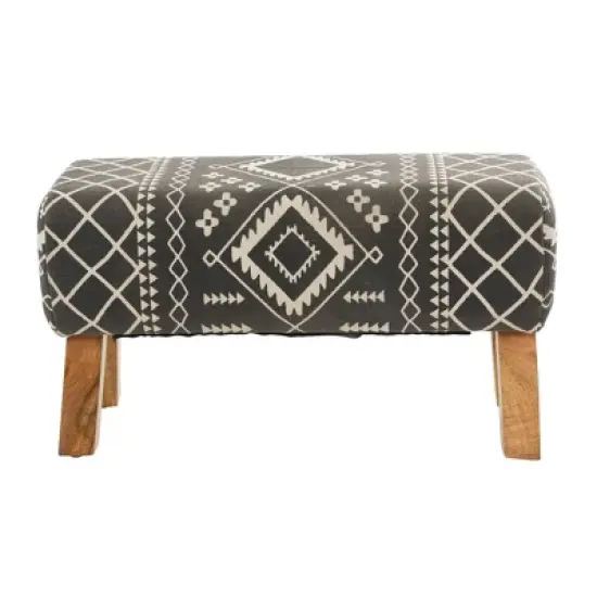 Bohemian Wood Upholstered Fabric Bench Small Black - Olivia & May image {4}