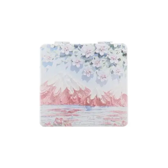 Unique Bargains Hand-painted Oil Painting Makeup Mirror Blue Pink 1 Pc image {3}