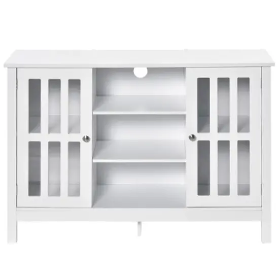 HOMCOM Modern Sideboard, Storage Cabinet, Buffet with 2 Slatted Framed Doors, Open Middle Shelving and Cable Management Hole image {3}