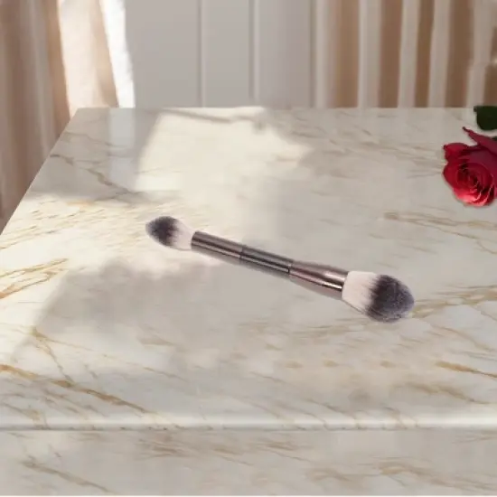 Unique Bargains Convenient Dual-ended Makeup Brush Brown 1 Pc image {3}