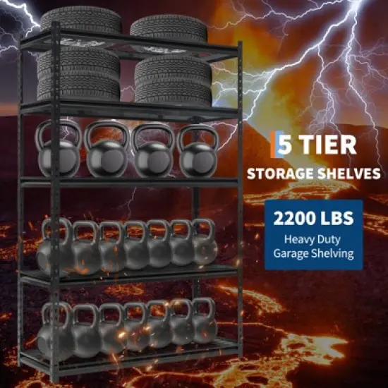 5 Tier Storage Shelving Unit, 2200 LBS Capacity Metal Adjustable Storage Shelves, Utility Storage Rack, Industrial Shelving Unit for Kitchen image {2}