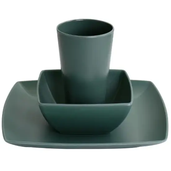 Gibson Home Grayson Melamine 12 Piece Square Dinnerware Set in Green image {6}