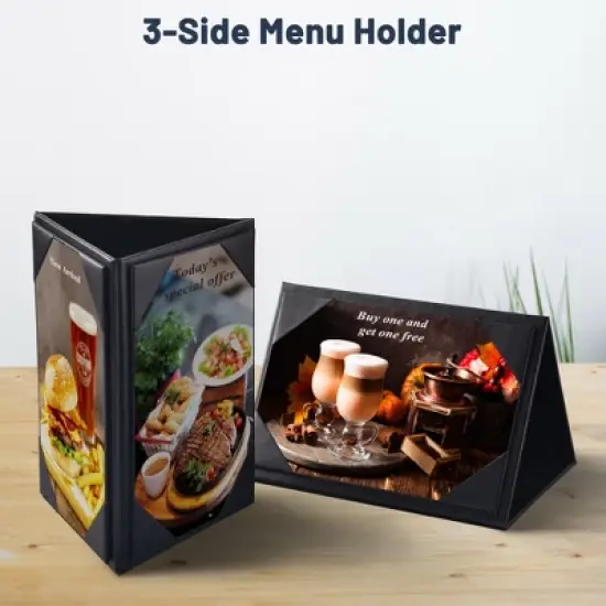 WeChef 10Packs 4"x 6" 3 Sides Table Tent Holder Menu Holder for Bar Cafe Restaurant Black image {1}
