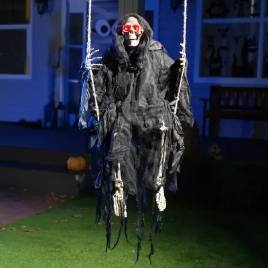 Joyfy 2 Packs 36" Halloween Hanging Swinging Skeleton with Robe for Halloween Decor, Floating Skeleton Prop Party Supplies Outdoor Decoration image {6}