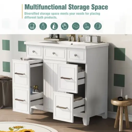 36" Bathroom Vanity Cabinet with Sink, Soft Close Doors and Drawers, White - ModernLuxe image {4}