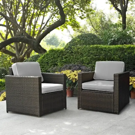 Palm Harbor 3pc All-Weather Wicker Patio Conversation Set Gray - Crosley image {8}