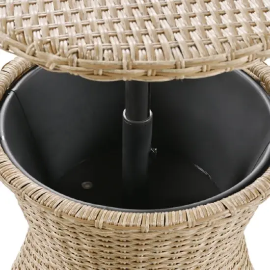 FIONECA 5-Piece Patio Conversation Set with Wicker Cool Bar Table, Chairs & Ottomans, Outdoor Bistro Furniture Set for Porch, Backyard, Brown image {15}