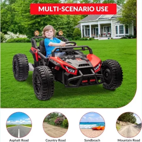 24V Electric Car for Kids with Remote Control, Battery Powered Ride On Truck with LED Lights, MP3, 4 Wheeler Vehicle for Toddlers, Red image {4}