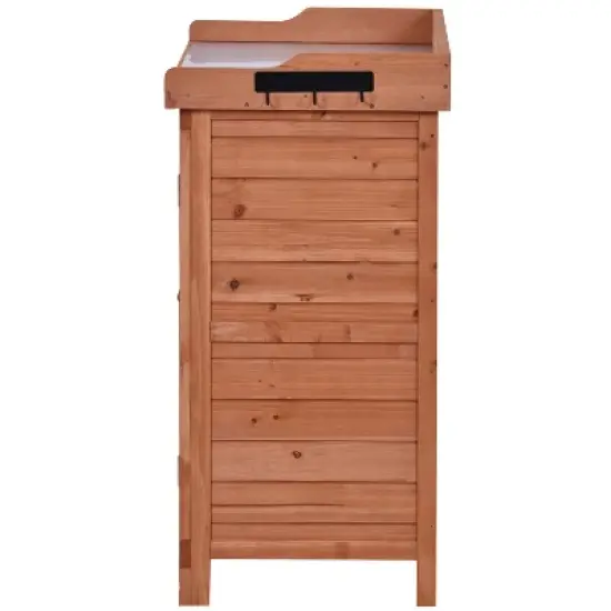 Cesicia Outdoor 39 x 19.1 x 37.4 inch Potting Bench Table,Storage Cabinet with 2-Tier Shelves and Side Hook, Orange image {2}