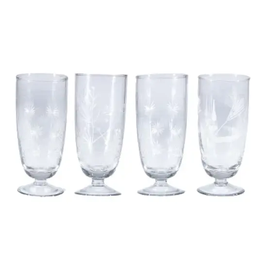 Storied Home 4-Piece 8-Ounce Hand-Blown Stemmed Drinking Glass with Etched Botanicals, Clear image {1}