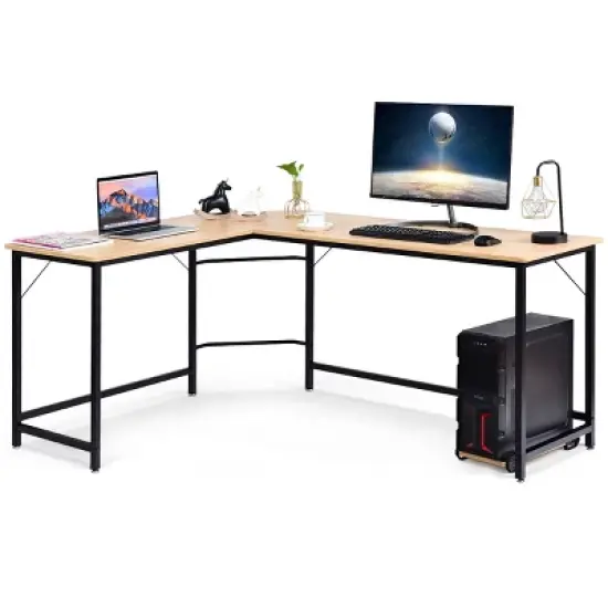 Costway L-Shaped Computer Desk Corner Workstation Study Gaming Table Home Office image {10}