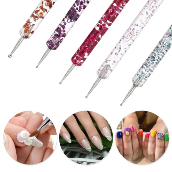 Unique Bargains Double Ended Faux Crystal Handle Nail Art Pens Multicolored 5 Pcs image {2}