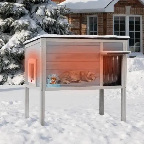 Sevobal Pet Crates and Houses, High Leg Warm Cat House with Weatherproof Roof, Durable Crate for Outdoor or Indoor, Gray, 35.4"*21.6"*32.3" image {1}