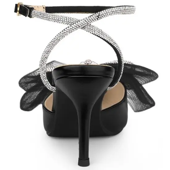 Perphy Rhinestone Mesh Bow Slingback Stiletto Heel Pumps for Women image {2}