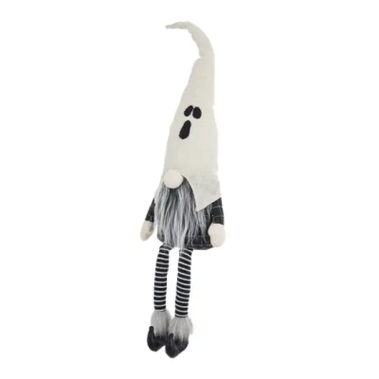 Whisen Fabric Sitting Gnome w/ White Ghost Hat, Halloween Decoration - Black & White image {5}
