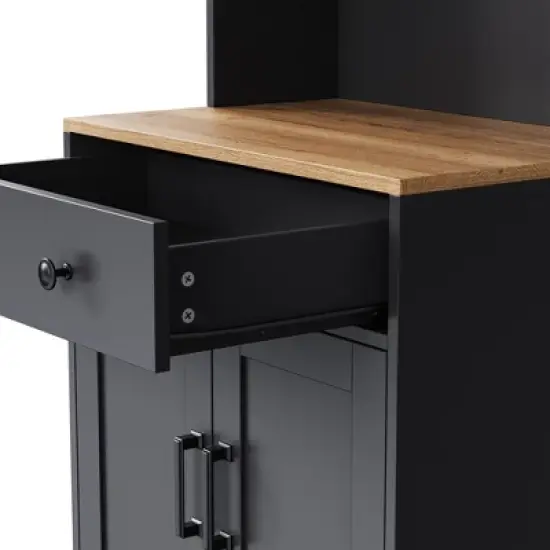 63.00"Farmhouse Storage Cabinet with 4 Solid Wood Gourd-Shaped Legs, Modern Kitchen Pantry Cabinet with Adjustable Shelves, Black image {12}