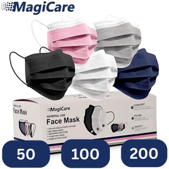 MagiCare - Multicolor Protective Face Masks for Adults - Breathable 3-Layer Disposable Masks - 50ct Box image {6}