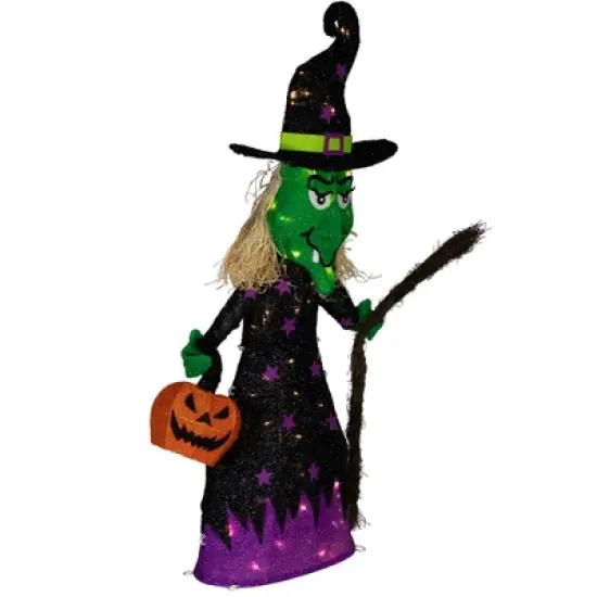 Northlight LED Lighted Witch with Broom Outdoor Halloween Decoration - 39"  - Clear Lights image {3}