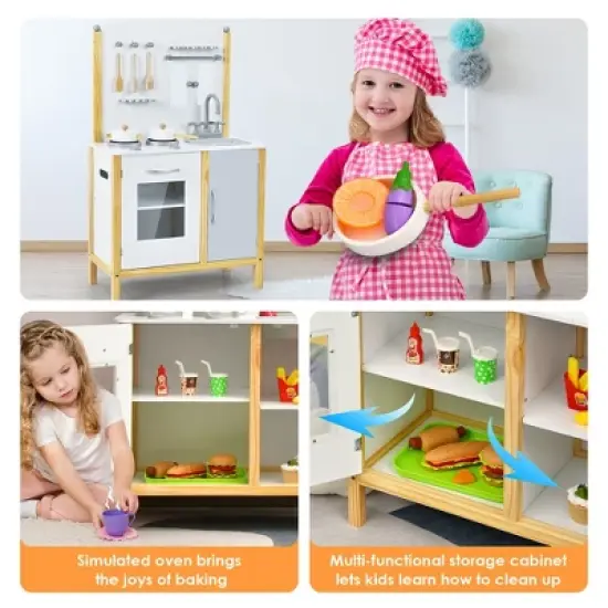 Costway Kids Play Kitchen Set Toddler Pretend Cooking Set w/ Cabinet&Accessories image {7}