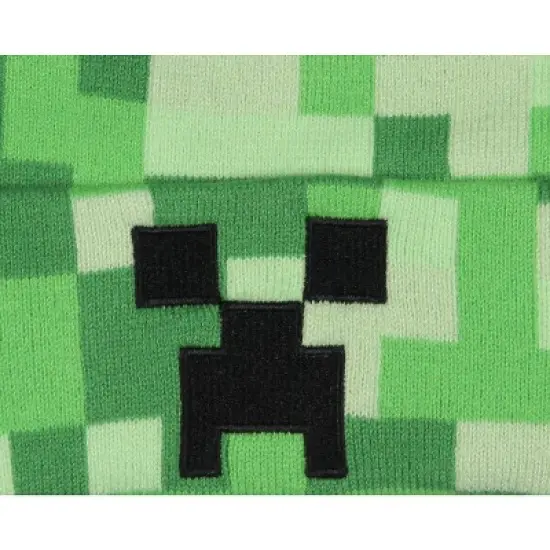 Minecraft Creeper Embroidered Face Allover Pixelated Design Gamer Cuffed Beanie image {1}