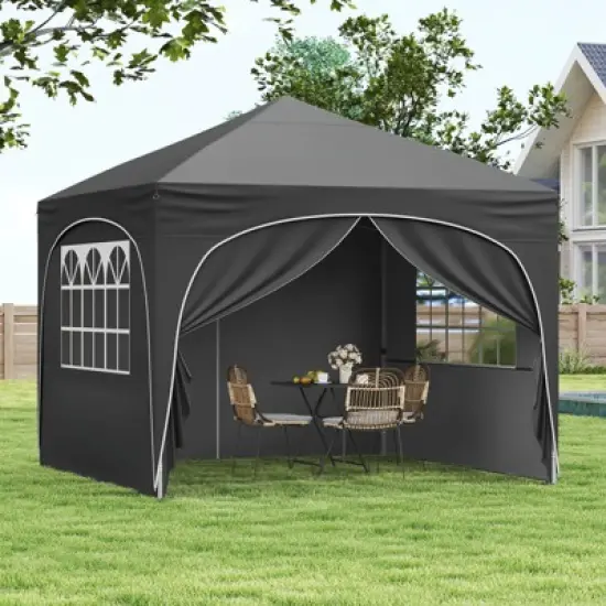 Costway 10 X 10 FT Pop up Canopy Tent Outdoor Easy Setup Sunshade with Wheeled Bag Blue/White/Gray image {11}