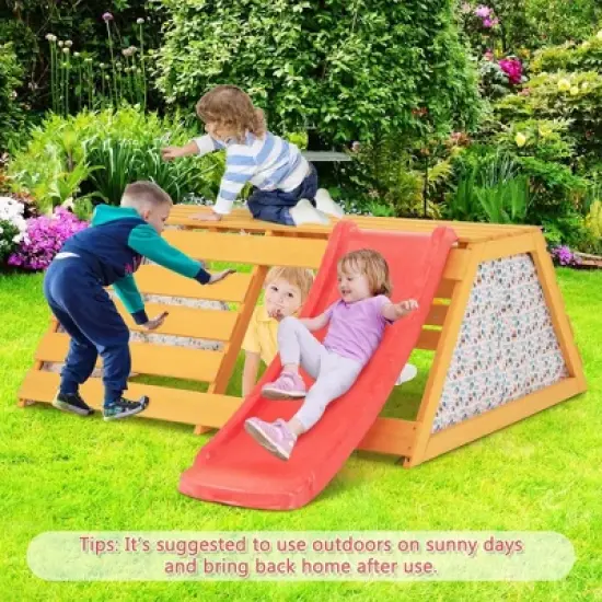 Costway 5-in-1 Indoor Jungle Gym Montessori Climbing Toys with Slide for Toddlers Wooden image {3}