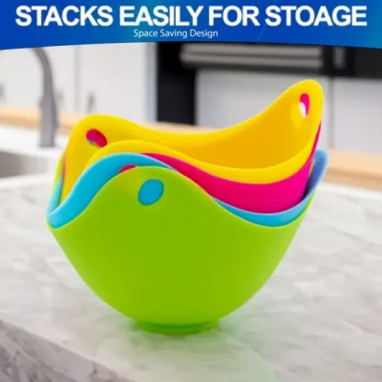 5 Star Super Deals Egg Poacher Silicone Cup 4pc Set - Microwave & Stovetop Boiler Safe Poaching Pan, Steamer, & Boiler Floating Insert Cooking Pods image {2}