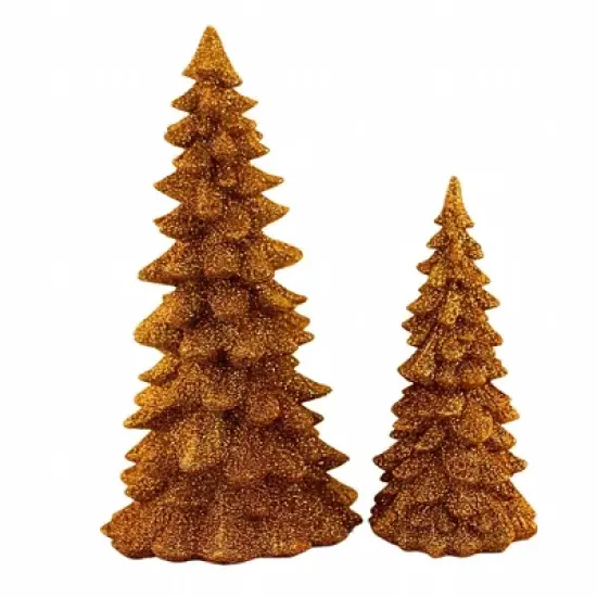 Roman 11.5 Inch Orange Glitter Tree Set Halloween Decorative Tree Set , Halloween Decor Sparkle Pine (2PC) image {2}
