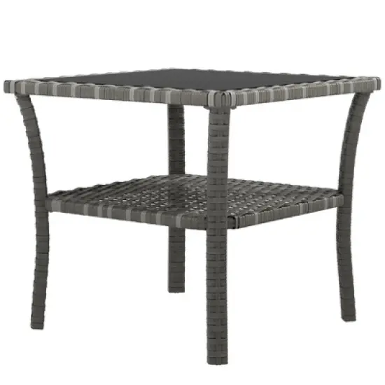 Outsunny 2-Tier Design Patio Wicker Coffee Table, Aluminum, Glass Top Side Table image {3}