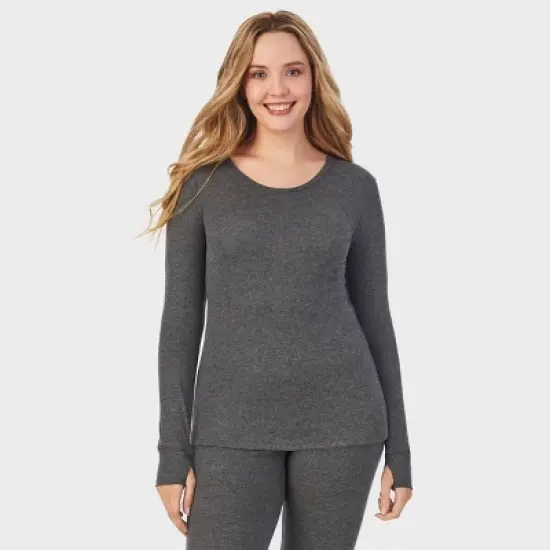 Warm Essentials by Cuddl Duds Women's Retro Ribbed Long Sleeve Scoop Neck Pajama Top image {5}