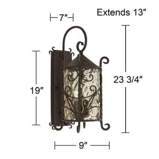 John Timberland Casa Seville Vintage Rustic Outdoor Wall Light Fixture Dark Walnut Scroll 23 3/4" Champagne Hammered Glass for Post Exterior Barn Deck image {6}