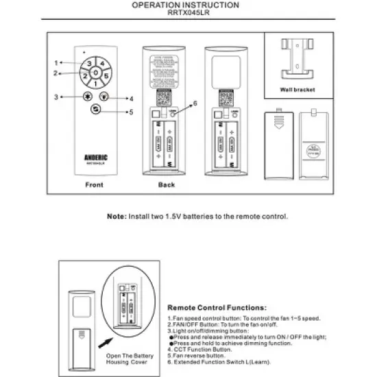 Anderic RRTX045LR Replacement Ceiling Fan Remote Control for Home Decorators Collection A25-TX045-LR image {10}