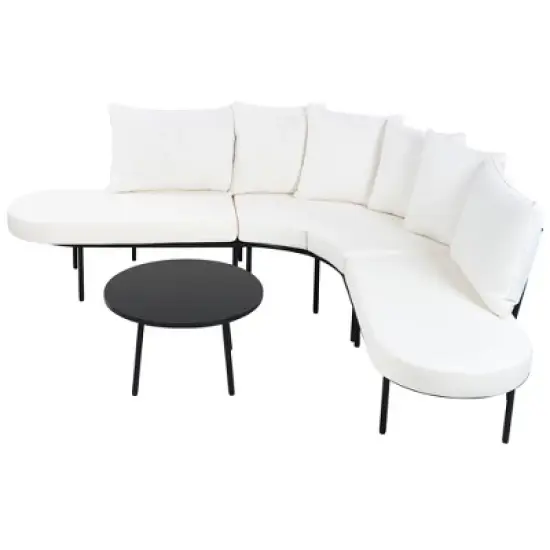 Outdoor Patio Iron Curved Sectional Sofa Set with Coffee Table and Cushions image {7}