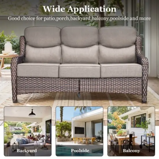 Gymojoy Outdoor Wicker Sofa All Weather High Back Sofa with Ottoman PE Rattan Patio Couch Sofa for Garden image {6}