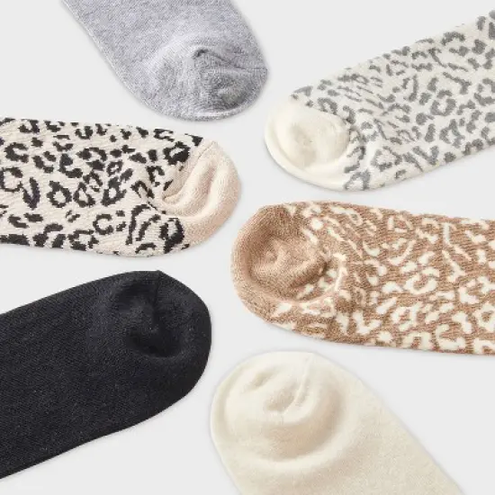 Women's Leopard & Solid Ribbed 6pk Ankle Socks - A New Day&trade; Black/Gray/Ivory 4-10 image {2}