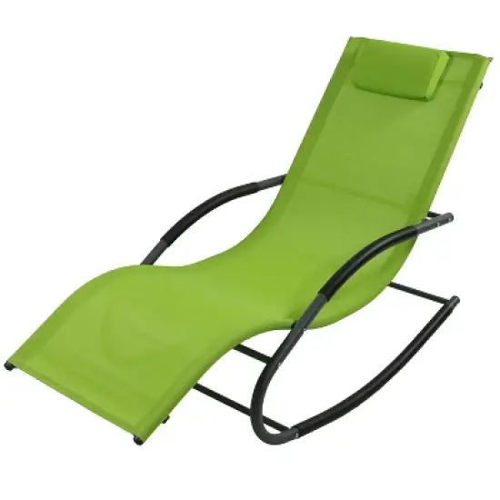 Sunnydaze Outdoor Patio and Lawn Wave Rocking Lounge Chair with Pillow, Green image {8}
